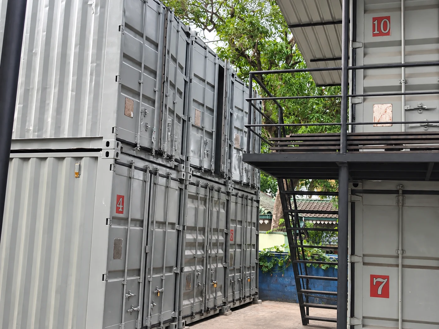 A closer look at the container doors and walkway at StoreIt